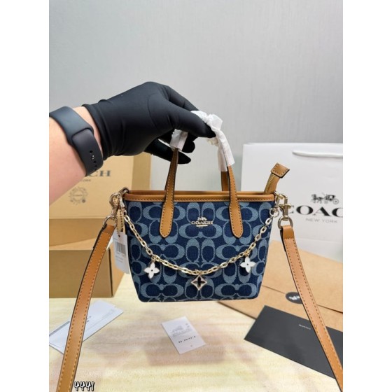 Mini City Tote Bag with Clover Charm (Denim Signature Canvas)